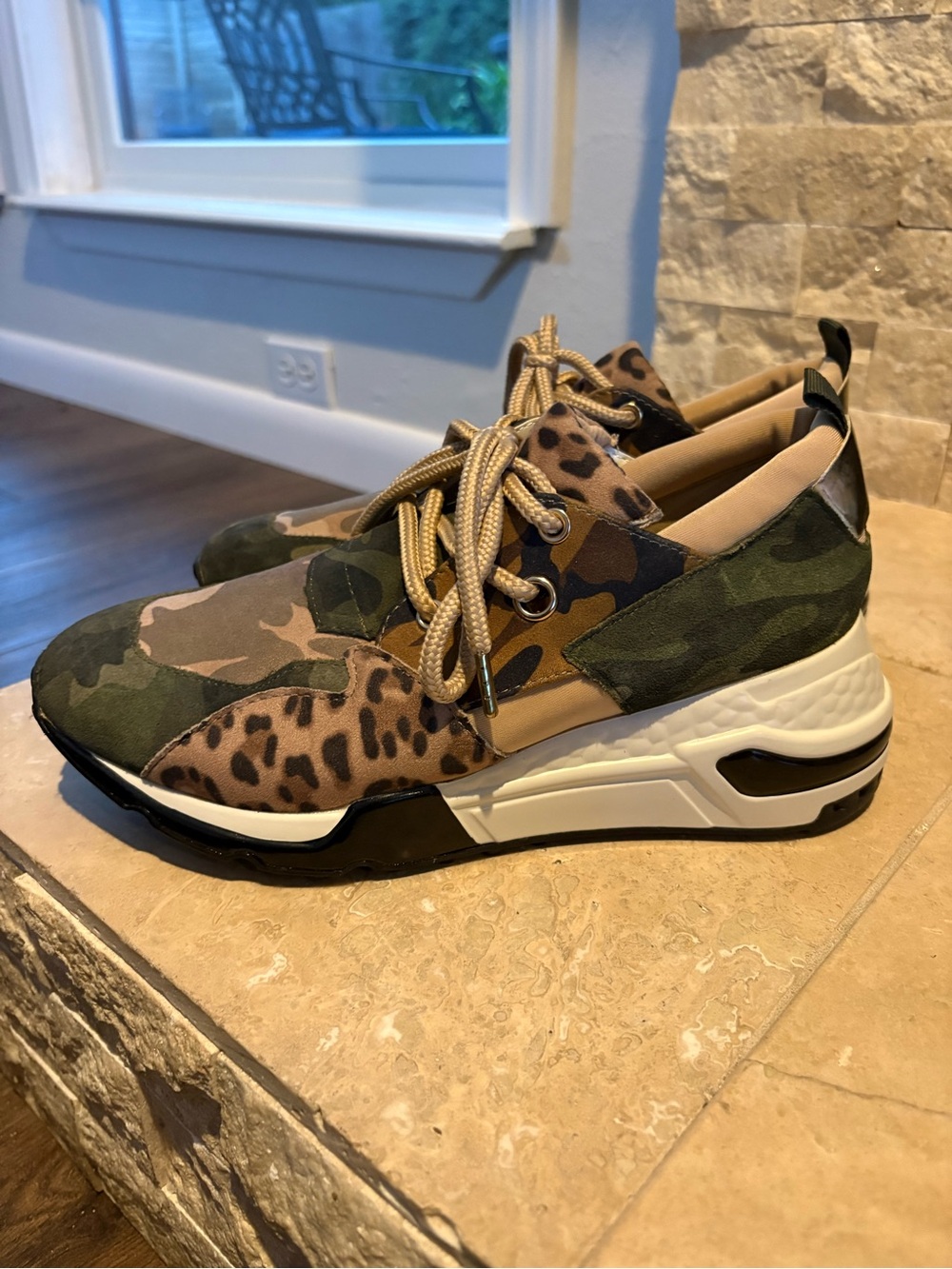 Steve Madden Camo & Leopard Print Sneakers in Brown and Green - Picture 3 of 10
